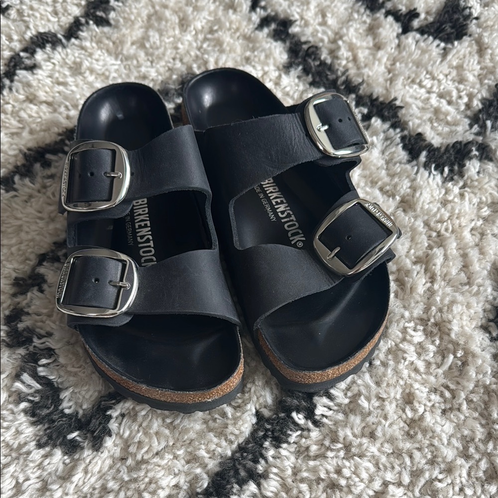 Birkenstock Black Sandals with Silver Buckles